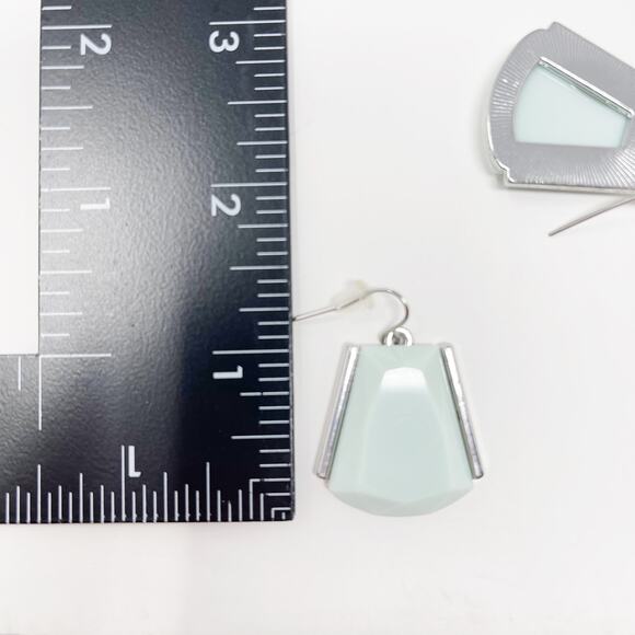 Pale Aqua Blue Geometric Drop Earrings Silver Tone Fashion Statement - Picture 5 of 5